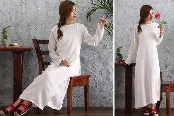 Noi Femeile Lenjerie de pat din Bumbac Plus Dimensiune Lung Liber de Epocă Halat Rochie Maxi elegantă rochie cu mâneci lungi