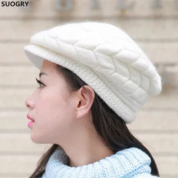 Noi Femeile Pălărie De Iarnă Caldă Căciuli De Lână În Interiorul Pălării Tricotate Pentru Femeie Blană De Iepure Capacul Toamna Și Iarna Moda Doamnelor Pălărie