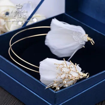 Noile bijuterii mireasa handmade pană albă cunună frizură nunta simplu coreean de păr machiaj accesorii de nunta