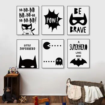 Nordic Alb Negru Super-Erou Batman Hippie Citat Poster Camera Pentru Copii Arta De Perete Panza Pictura Decor Acasă Imprimare Imagine Fara Rama