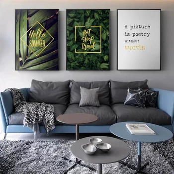 Nordic Poster cu frunze Verzi de Plante Panza Pictura de Inspiratie geometrie Postere Si Printuri scrisoare de Arta de Perete Imaginile Pentru Camera de zi