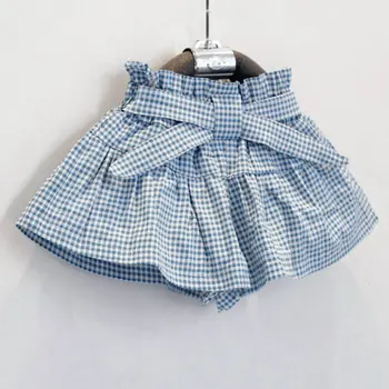 Nou nou 2 buc Fete pentru Copii Haine de Vară Set Drăguț Tricou Alb si Carouri Albastru Pantaloni pentru 2-6 Ani