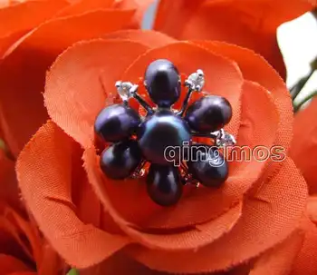 Noua Moda Bijuterii Femei Cadou 20mm Orez Negru Perla Naturala de Flori #9 Inel-rin24