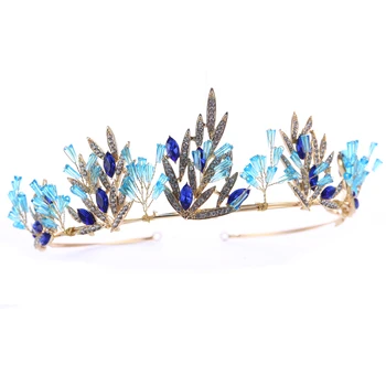 Noua Moda De Aur Nunta Accesorii De Par Cristal Albastru, Diademe, Coroane De Mireasa Bentițe Stras Femei Bijuterii De Păr Ornamente