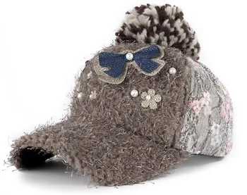 Noua moda de iarna capac de diamante Stras blană cald capac de Agrement Fals păr șapcă de baseball pentru femei lady fata W079