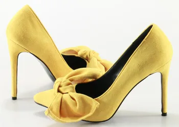 Noua Moda Femei Galben Din Piele De Subliniat Toe Papion Design Pompe De Rousmery Rochie Formale Tocuri Inalte Pantofi De Seara