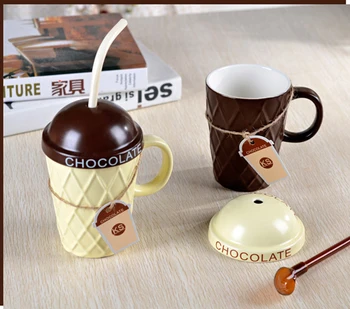 Noua personalitate creatoare ciocolata cana ceramica, cu paie cupe de înghețată ceașcă, cafea cu lapte mic dejun relief cupa