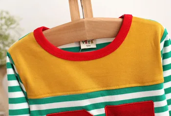Nouă Copii Haine Baieti Toamna și Primăvara Casual cu Dungi Colorate de Bumbac T-shirt Stil de Colegiu Copii T-shirt