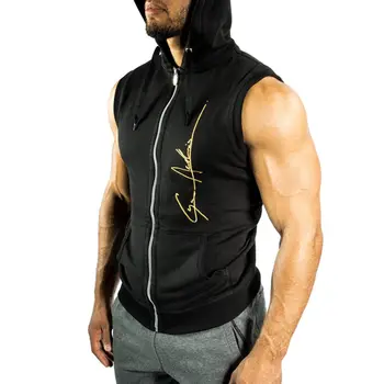 Oamenii de Fitness culturism hoodie Mâneci Tricou masculin săli de sport din bumbac cu Gluga vesta Casual fashion Brand de îmbrăcăminte Sport