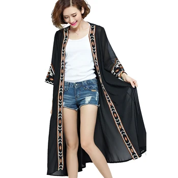 Oladivi Tunica de Plaja Femei Cardigan Brodate Șifon Lung Kimono Boheminan se Referă la Femei Bluze Casual Tricouri Topuri Blusas 5XL