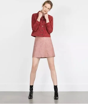 OLGITUM 2018 primăvară nouă calitate faux din piele femei, fusta cu talie inalta de culoare roz, galben, negru spate cu fermoar buzunare SK099
