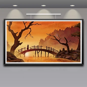 Opera de arta a Naturii Copaci, Pădure, Pod Japonez River Iarba de Matase Arta Poster Decor Acasă Pictura 11x20 16x29 20x36 Inch Livrare Gratuita