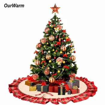 OurWarm 48 inch Buffalo Plaid Pom de Crăciun Fusta de Anul Nou, Decoratiuni de Craciun pentru Casa Decoratiuni pentru Pomul de Crăciun Navidad