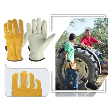 OZERO Mănuși de Lucru din piele Piele de Vacă Bărbați de Lucru Mănuși de Sudură de Siguranță de Protecție Grădină Sport MOTO rezistent la Uzură Mănuși 0007