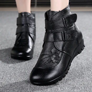 Pantofi de iarna pentru Femei Balerini Cizme Glezna Femeie de Moda din Piele Cizme Pene Mama Casual Non-alunecare de Cald Cizme de Zapada Size35-43