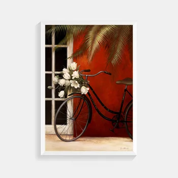 Pastorală de biciclete flori albe peisaj panza tiparituri ulei de tablou imprimat pe canvas perete camera de zi de decorare arta de imagine