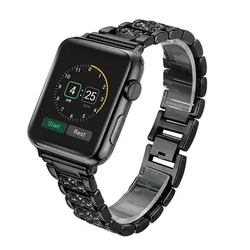 Pentru Apple Watch Band din Oțel Inoxidabil Cristal de Lux Aliaj de Cristal Stras Brățară de Curea pentru Seria 1 Seria 38 42mm Negru