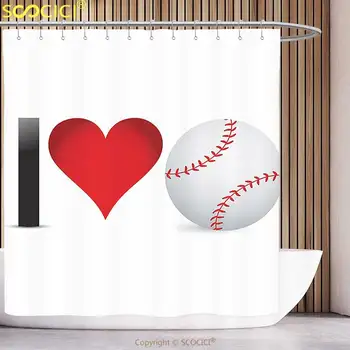 Perdea De Duș Din Poliester Sport Decor Iubesc Baseball Inima Cu Minge De Baseball Pasiune Valentine Agrement Bucurie Decor Baie Set