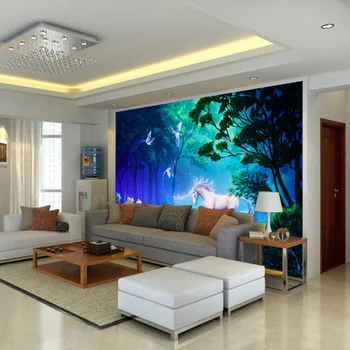 Personalizare personalizate 3D Stereo Pădure de Basm Fluorescente Cal Alb Foto Murală Tapet Living Fondul Fresco