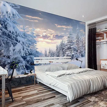 Personalizat Murale 3D Tapet Zăpadă Vedere la Munte Alb de Pădure Fotografie de Peisaj Pictura pe Perete Camera de zi Restaurant Papel De Parede 3 D