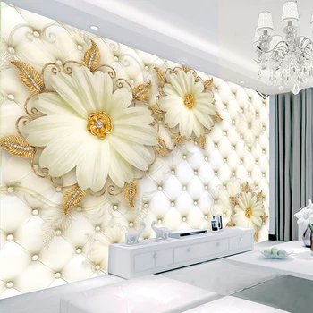 Personalizate 3D pictură Murală în Stil European de Lux, Bijuterii de Aur de Flori Ambalaj Moale Fotografie Tapet Hotel Living Murales De Pared 3 D