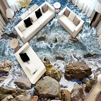 Personalizate 3D Podea Murală Tapet Baie Dormitor Purta Non-alunecare rezistent la apa Îngroșat Auto-adezive Mare de Piatră Spray Etaj Autocolant
