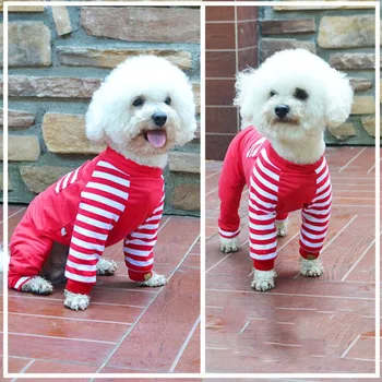 Pet Desene Animate Cu Dungi Pijamale De Bumbac Mic Câine Pisică Salopeta Haina Tricou Haine Pentru Teddy Câini De Talie Mică