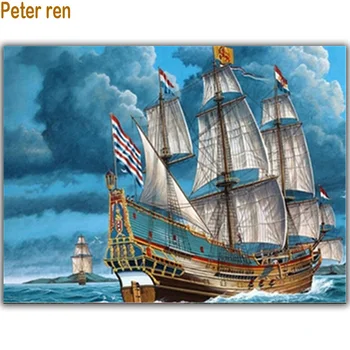 Peter ren Diy Diamant pictura 5d pătrat Diamante burghiu Plin mozaicuri Frumoase ornamentație cu mărgele Broderie kit nori negri cu barca pe mare