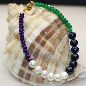 Piatra naturala de jad-ul 2*4mm margele abacus alb negru pearl margele 7-8mm strand bratara pentru femei unice de bijuterii cadou de 7.5 inch B2996