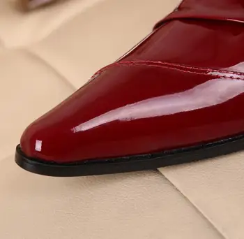 Piele Roșie Om Pantofi Rochie De Moda Aluneca Pe Oxfords Pentru Barbati Din Piele Punk Catarama Lanț De Partid Formal Pantofi De Nunta