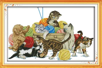 Pisicile se joacă, numărate imprimate pe tesatura DMC 14CT 11CT cruciulițe kituri,broderie manual Seturi de Decor Acasă