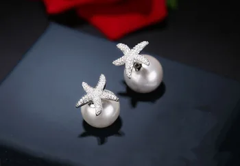 Plin De Zirconiu Cristal FishStar Stud Cercei Cu Perla De Argint 925 Cercei Stud Pentru Femei Bijuterii Pendientes Brinco
