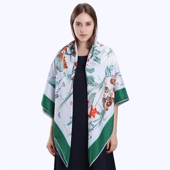 POBING 130*130 CM Pătrat Eșarfă Brand de Lux Print Floral Femeie Eșarfe și Împachetări spaniolă Foulard Mare Hijab Doamna Accesoriu Cap Hijabs