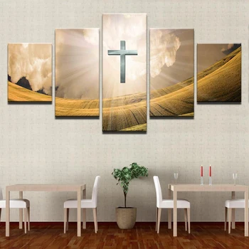 Poze Tablou Canvas Living Modular de Perete de Arta 5 Panoul de Hristos Crucea Sfântă Lumină Cadru HD Tipărite Moderne Poster Decor Acasă