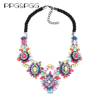 PPG&PGG Moda Bijuterii de Înaltă Calitate 2017 Curcubeu de Flori Shourouk de Cristal Femei Cravată Coliere Declarație Pandantive