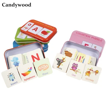 Puzzle jucarii Montessori engleză forma de învățare carte de educație timpurie asocierea joc pentru copii jucarii pentru copii cadou cutie de fier