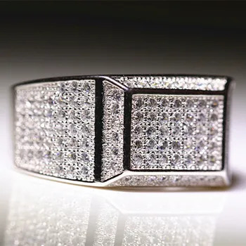 Pătrat de Suprafață inel plin de Zircon Cubic bărbați inele de nunta de Lux inel argint bărbați bijuterii de moda NE dimensiune 8-12
