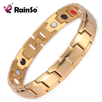 Rainso Brand de Oameni Energie Terapie Brățară din Oțel Inoxidabil de Aur 4 Elemente Bio Bratari Magnetice Bărbați Bijuterii OSB-1540G