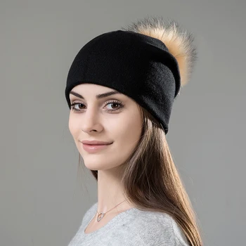 [Rancyword] Real Blană de Raton Pom Pom Pălării Pentru Femei Gros de Iarna Gravity Falls Femei Knit Cashmere Capac Chelioși Căciuli RC1229