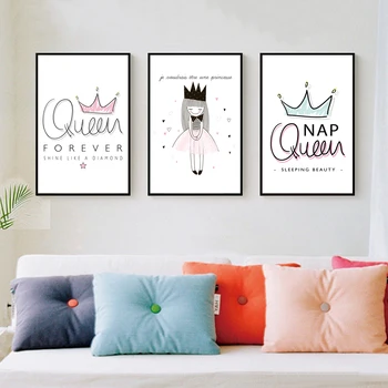 Regina Coroana de Desene animate Panza Pictura Fete Printesa Postere de Imprimare Nordic Arta de Perete Imaginile pentru Camera pentru Copii Decor Acasă Neînrămate