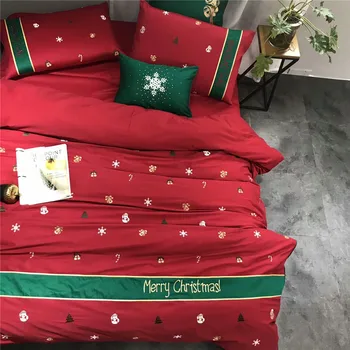 Regina King de Lux Rosu Verde de Crăciun, lenjerie de Pat seturi de Cadouri bumbac Egiptean cu Broderie Carpetă acopere foaie de Pat set Perna Decorativa