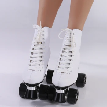 RENIAEVER rând Dublu de skate roti din poliuretan dublu rând de role patine din piele de Bază din aliaj de aluminiu patinaj pantofi ,alb