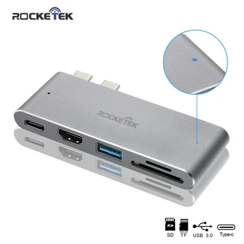 Rocketek 5-in-1 USB C-C USB Hub cu Tip C Livrare de Energie 4K Video HD SD/TF Card Reader, HUB USB pentru MacBook Pro de Tip C HUB