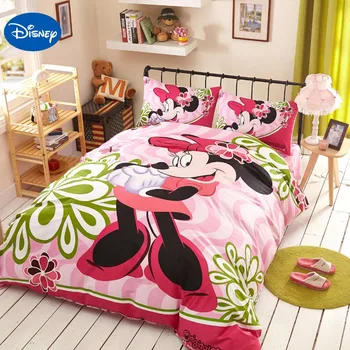 Roz Desene animate Disney Minnie Mouse 3D Seturi de lenjerie de Pat pentru Fete Decor Dormitor Pat din Bumbac Capacul Plapumă Singur Twin Plin Queen-Size