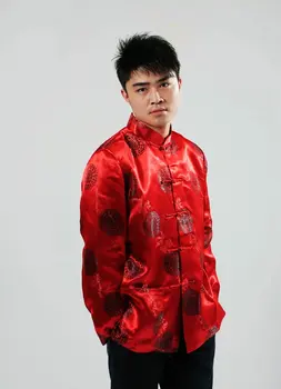 Roșie Chineză Tradițională Costum Barbati Top Tang Costum Chinezesc De Dansuri Populare De Sex Masculin Hanfu Kungfu Costum De Haine De Petrecere