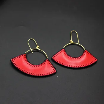 Roșu cu cercei de mână-cusute în formă de evantai din piele cercei Japonia și Coreea de Sud moda cercei accesorii de sex feminin 602