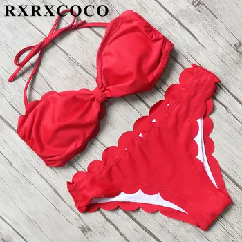 RXRXCOCO Solid Set de Bikini 2017 Sexy costume de Baie Femei Halter Bandaj Bikini Bandeau Bikini sex Feminin Marginita Costum de Baie cu Pad