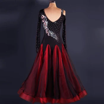Sala de Dans Dress Black/Red Standard de Bal Rochie de Costume de Scenă Pentru Cântăreți de Jazz/Vals/Tango/Lulu, Rochie Dans JDQ6036