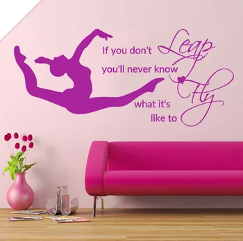 Salt Zbura Fată Dormitor de Decal de Gimnastică Autocolante de Vinil Muraux lenjerie de Pat Decor Citate de Sport Artă Sabloane Pentru Pereti DIY SYY034