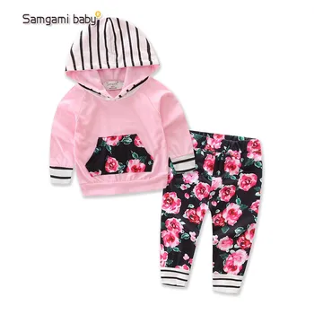 SAMGAMI COPII Seturi de Îmbrăcăminte de Brand Toamna Copii Treninguri pentru Fete Seturi Floral Print Hanorac cu buzunar Topuri + Pantaloni 2 buc Fata de Tinutele